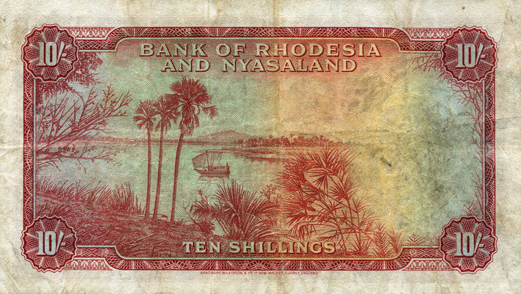 Back of Rhodesia and Nyasaland p20a: 10 Shillings from 1956