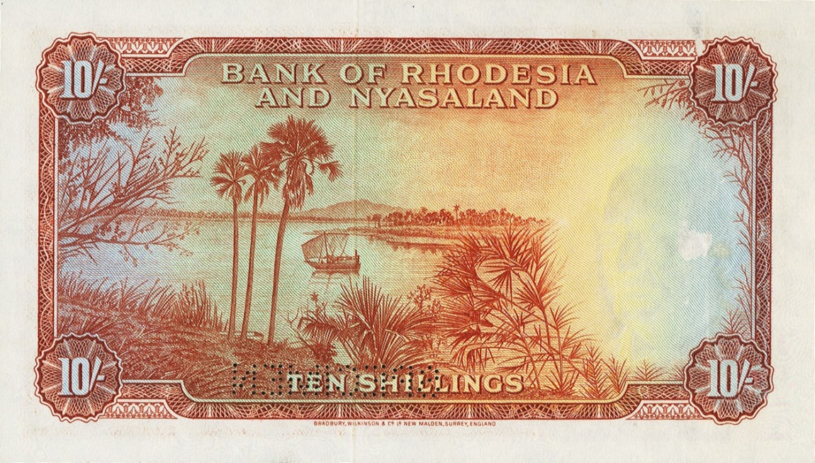 Back of Rhodesia and Nyasaland p20s: 10 Shillings from 1956