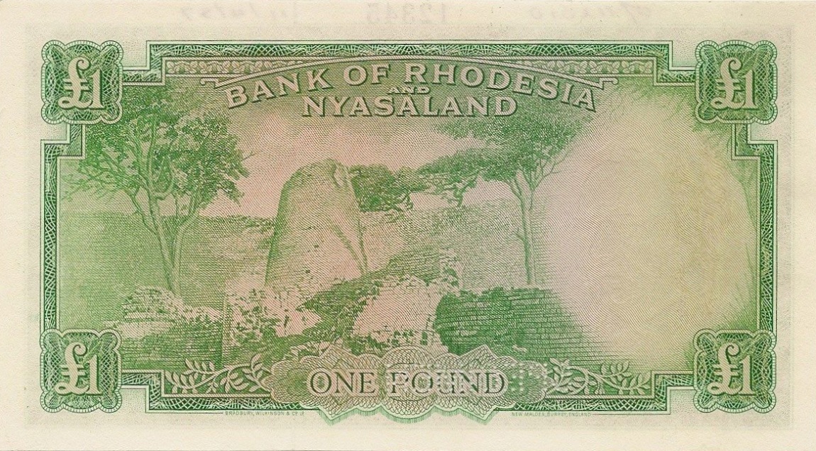 Back of Rhodesia and Nyasaland p21s: 1 Pound from 1956