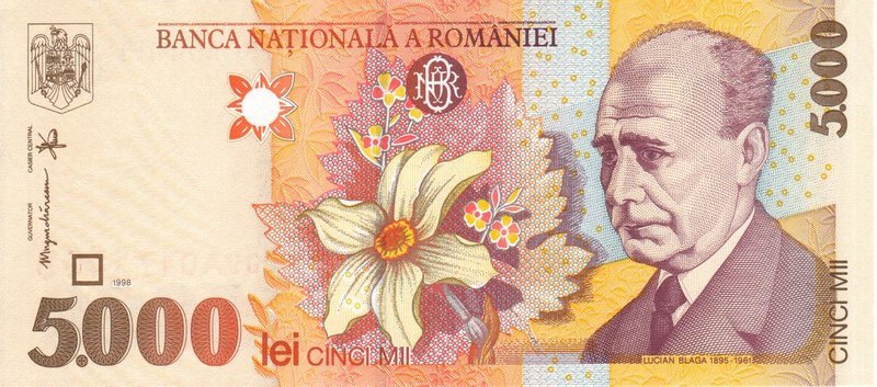 Front of Romania p107a: 5000 Lei from 1998