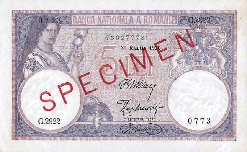 Front of Romania p19s: 5 Lei from 1920
