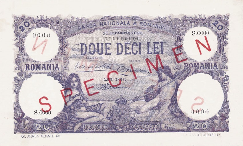 Front of Romania p20s1: 20 Lei from 1929