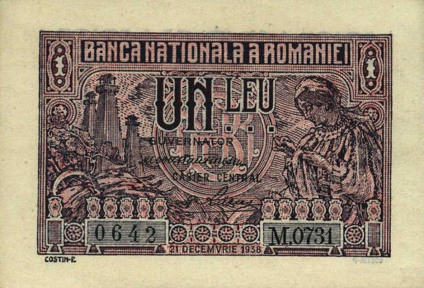 Back of Romania p38a: 1 Leu from 1937