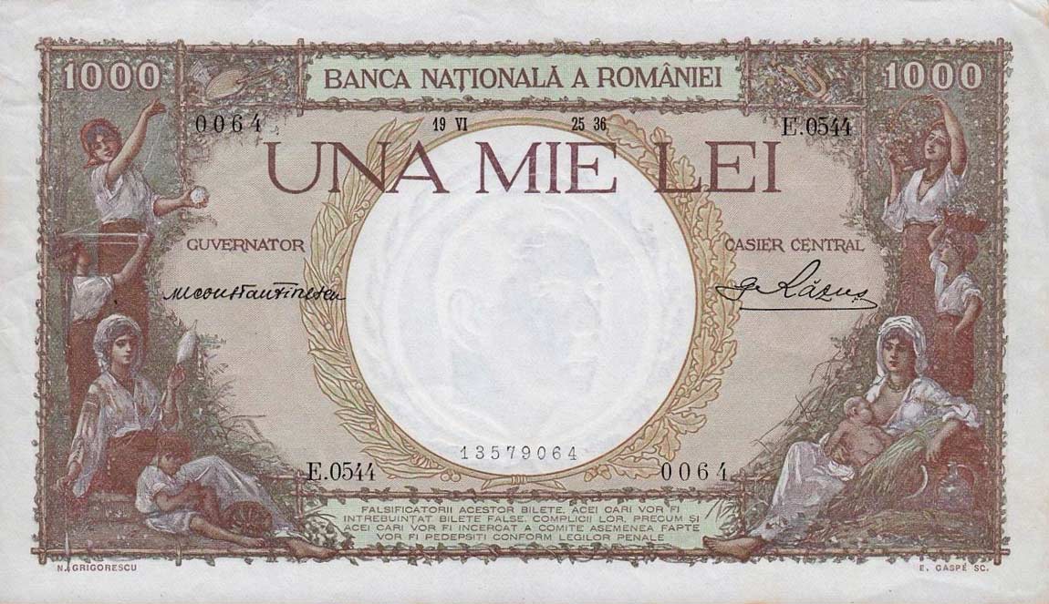 Front of Romania p44a: 1000 Lei from 1936