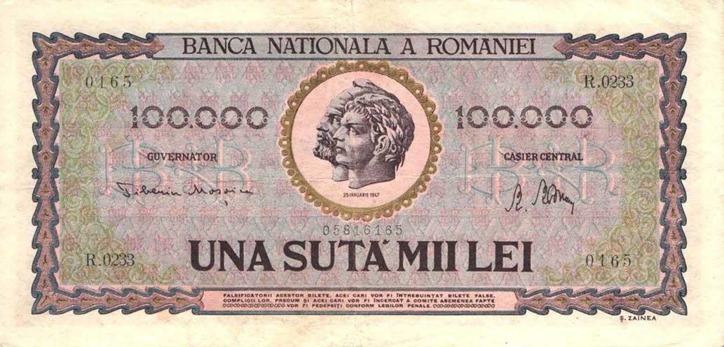 Front of Romania p59a: 100000 Lei from 1947