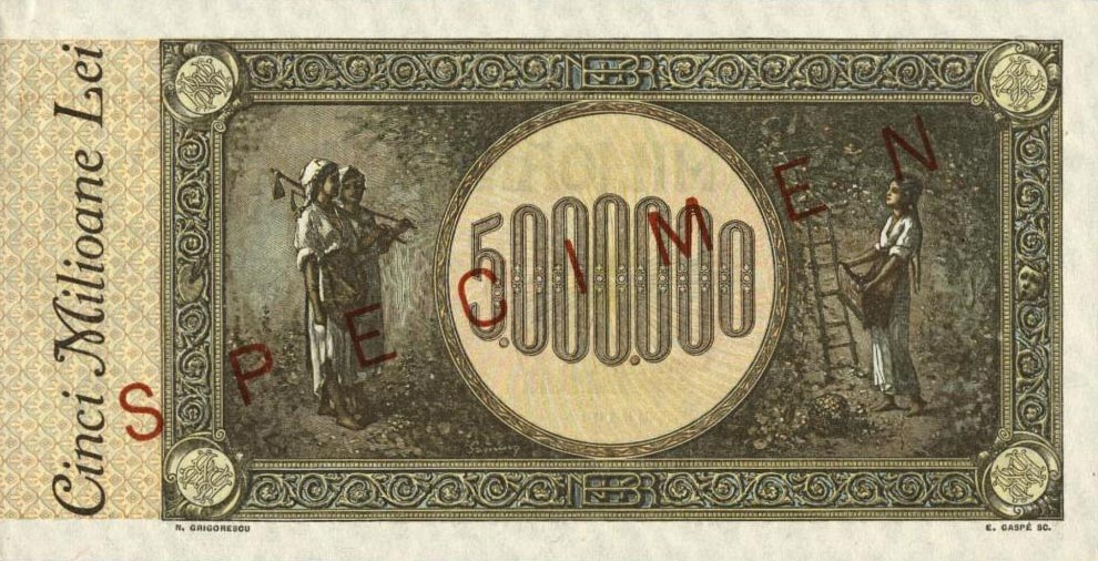 Back of Romania p61s: 5000000 Lei from 1947