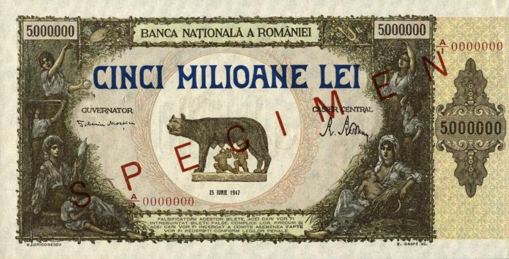 Front of Romania p61s: 5000000 Lei from 1947