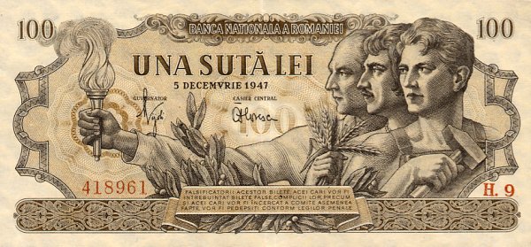 Front of Romania p67a: 100 Lei from 1947