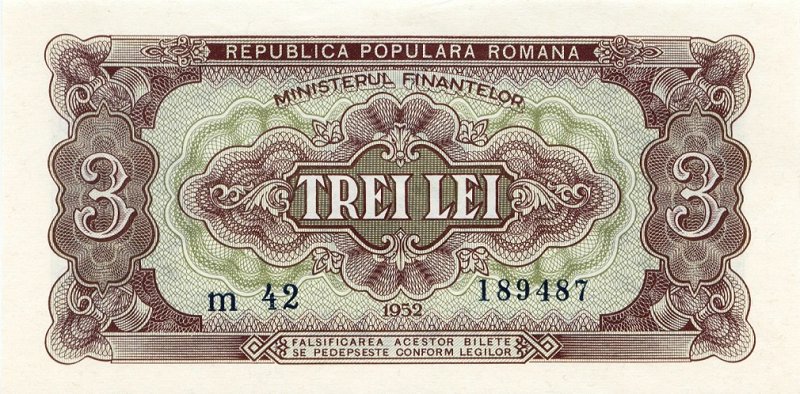 Front of Romania p82b: 3 Lei from 1952