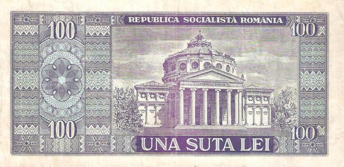 Back of Romania p97a: 100 Lei from 1966
