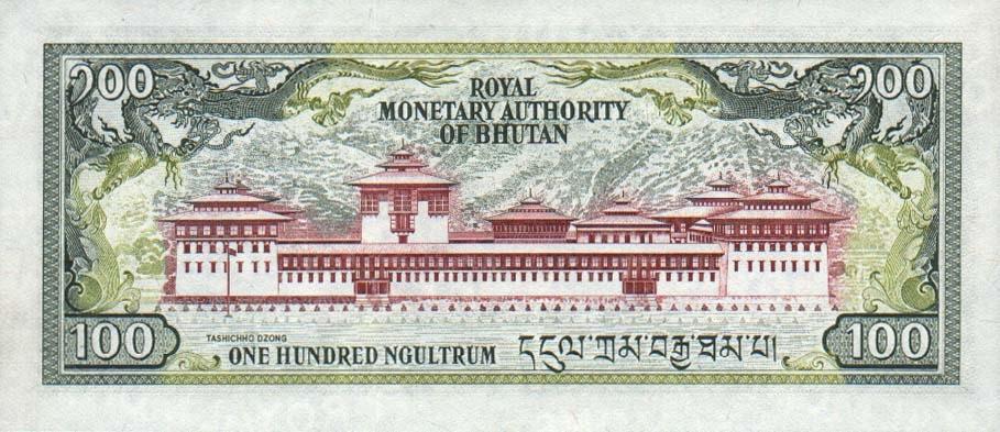 Back of Bhutan p18a: 100 Ngultrum from 1986