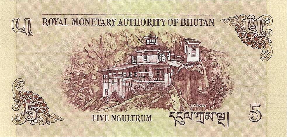 Back of Bhutan p28b: 5 Ngultrum from 2011