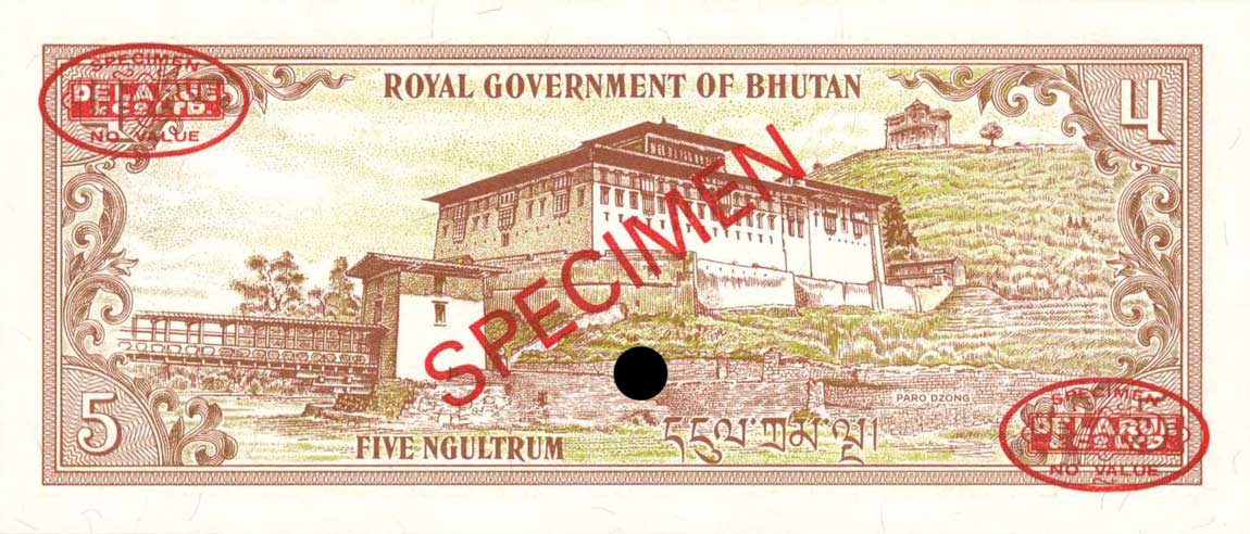 Back of Bhutan p7s: 5 Ngultrum from 1981