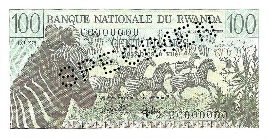 Front of Rwanda p12s: 100 Francs from 1978