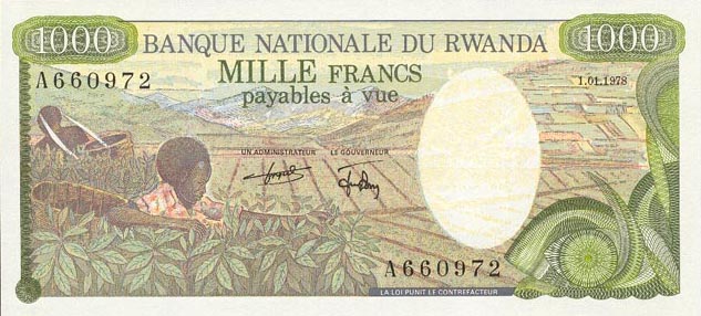 Front of Rwanda p14a: 1000 Francs from 1978
