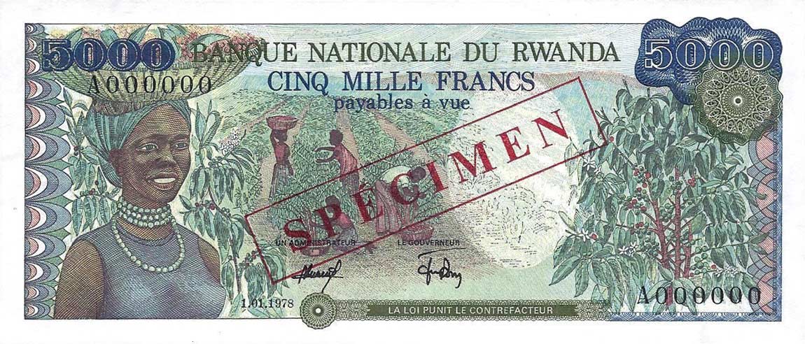 Front of Rwanda p15s: 5000 Francs from 1978