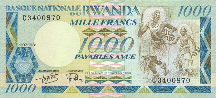 Front of Rwanda p17a: 1000 Francs from 1981