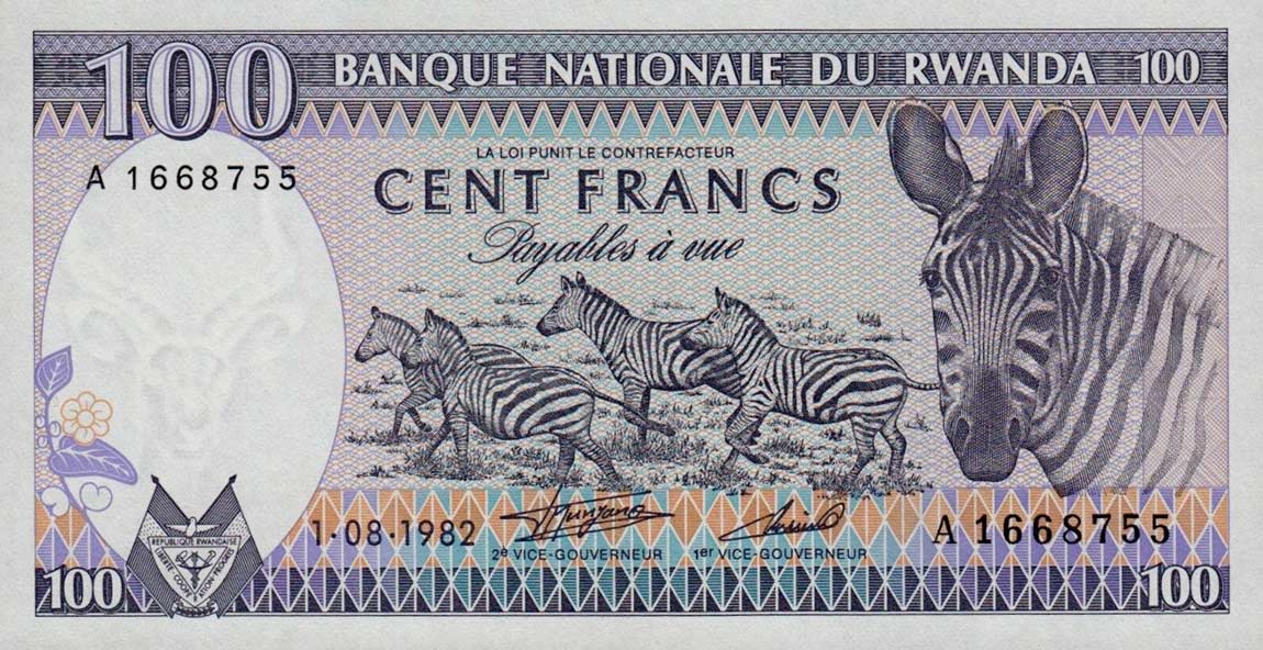 Front of Rwanda p18a: 100 Francs from 1982
