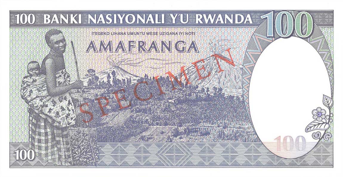 Back of Rwanda p18s: 100 Francs from 1982