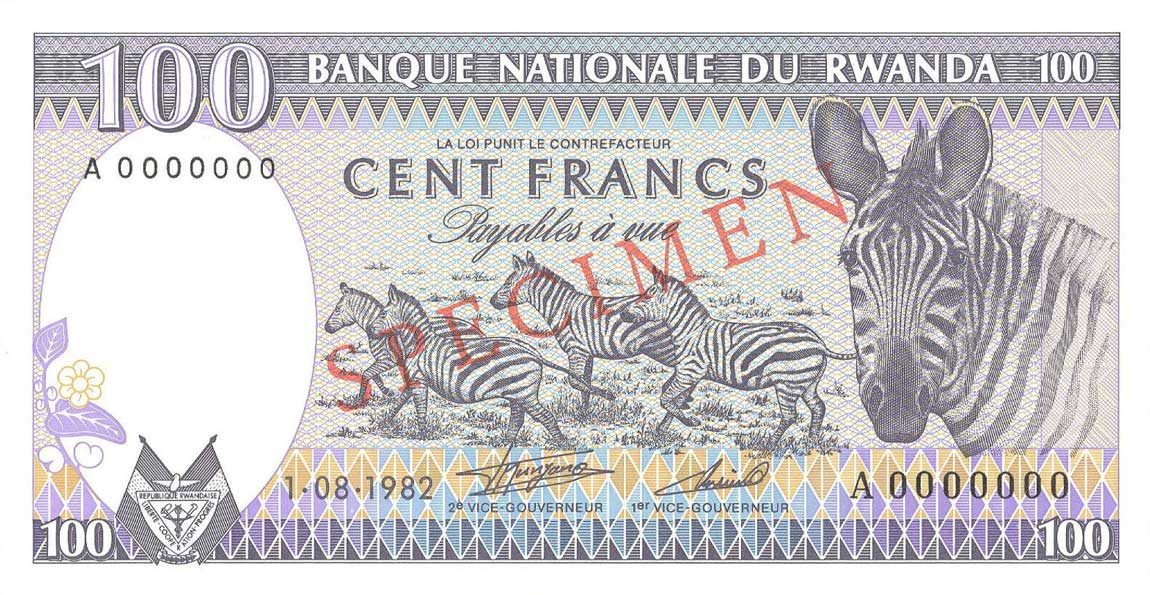 Front of Rwanda p18s: 100 Francs from 1982