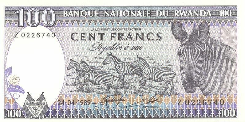 Front of Rwanda p19a: 100 Francs from 1989