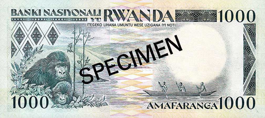 Back of Rwanda p21s: 1000 Francs from 1988