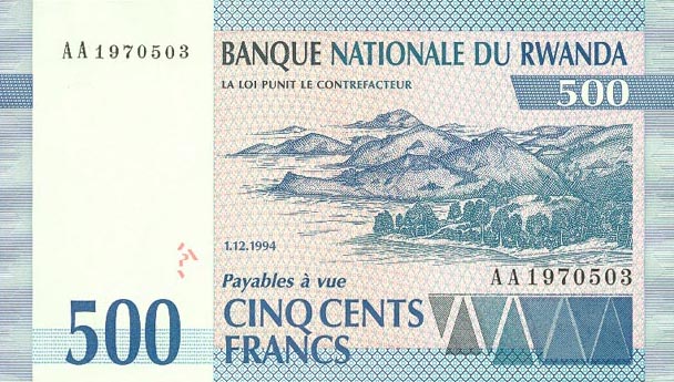 Front of Rwanda p23a: 500 Francs from 1994