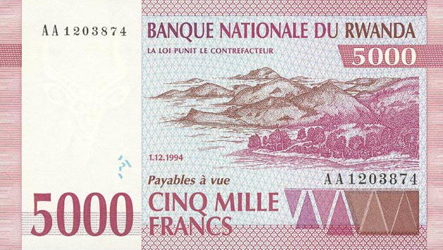 Front of Rwanda p25a: 5000 Francs from 1994