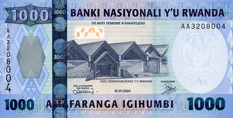 Front of Rwanda p31: 1000 Francs from 2004
