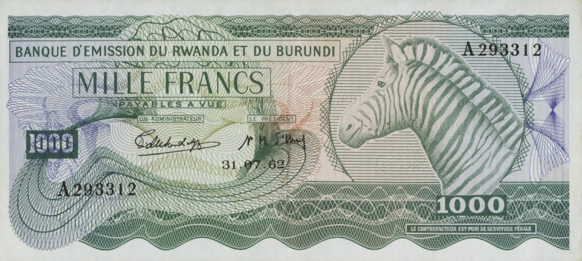 Front of Rwanda p5: 1000 Francs from 1962