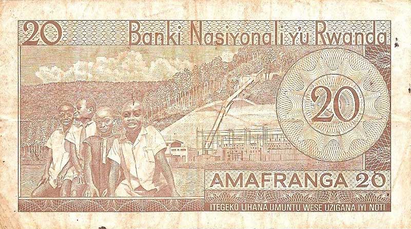 Back of Rwanda p6b: 20 Francs from 1965