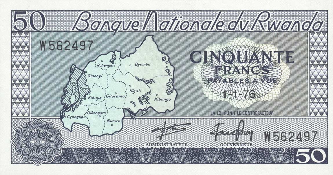 Front of Rwanda p7c: 50 Francs from 1976