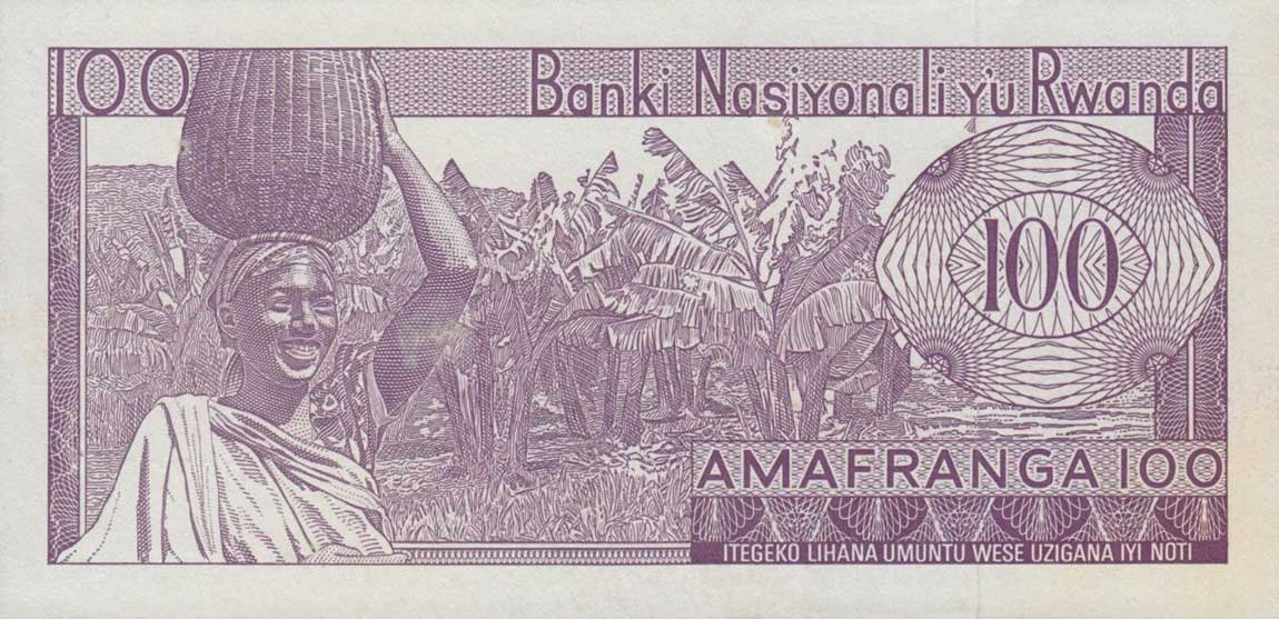 Back of Rwanda p8b: 100 Francs from 1965