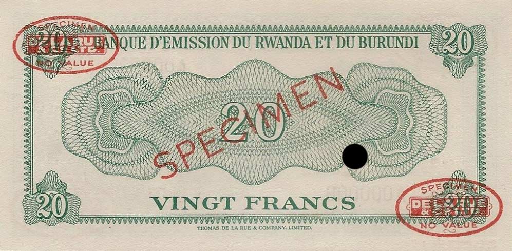 Back of Rwanda-Burundi p3s: 20 Francs from 1960