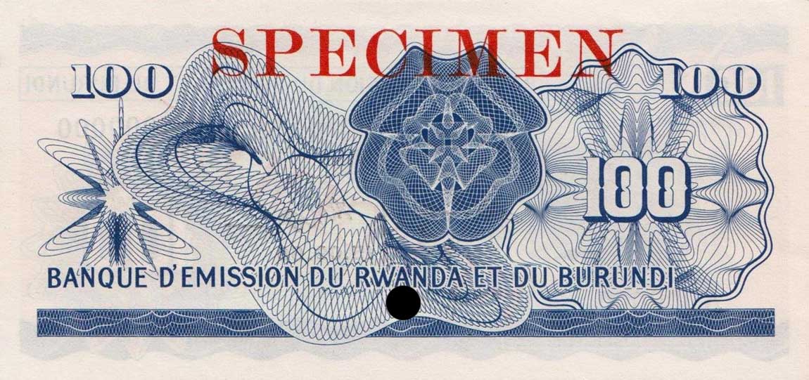 Back of Rwanda-Burundi p5s: 100 Francs from 1960