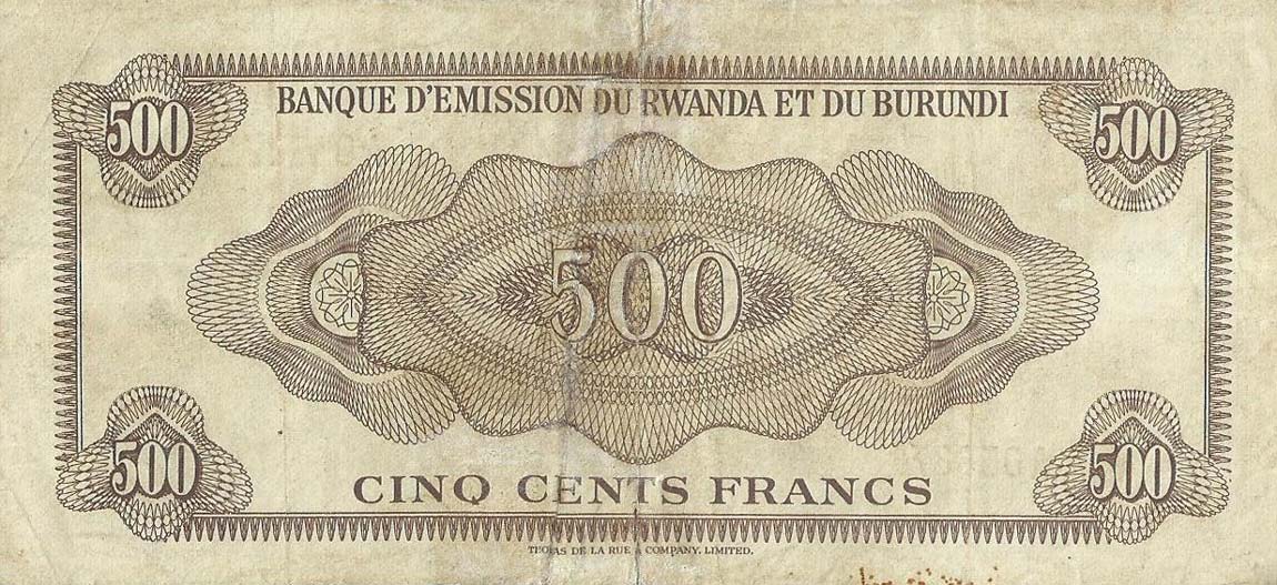 Back of Rwanda-Burundi p6a: 500 Francs from 1960