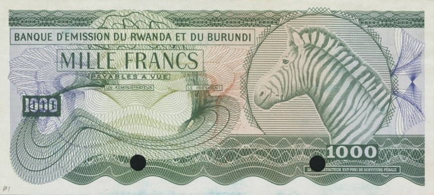 Front of Rwanda-Burundi p7ct: 1000 Francs from 1960