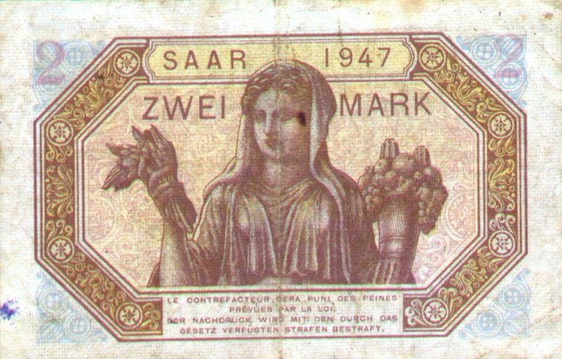 Back of Saar p4: 2 Mark from 1947