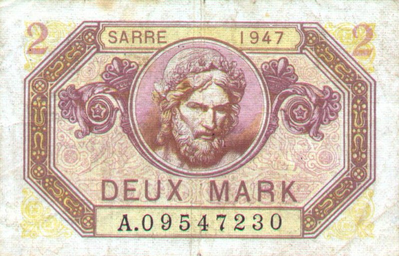 Front of Saar p4: 2 Mark from 1947