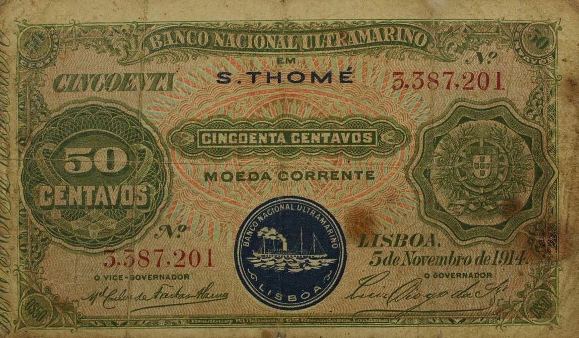 Front of Saint Thomas and Prince p18: 50 Centavos from 1914