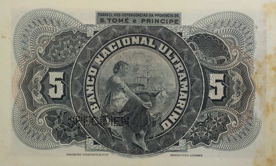 Back of Saint Thomas and Prince p21s: 5 Escudos from 1921