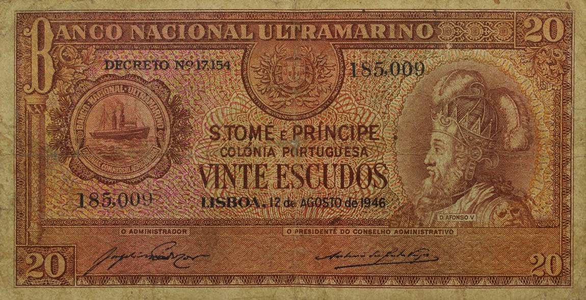 Front of Saint Thomas and Prince p32: 20 Escudos from 1946