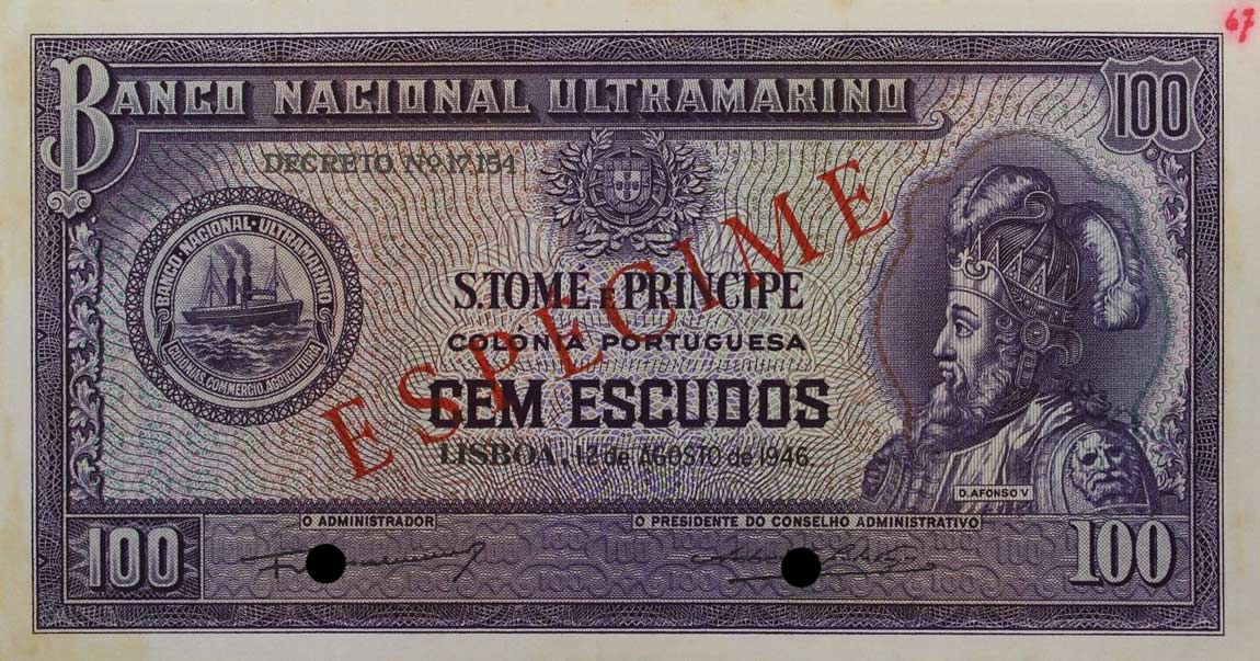 Front of Saint Thomas and Prince p34s: 100 Escudos from 1946