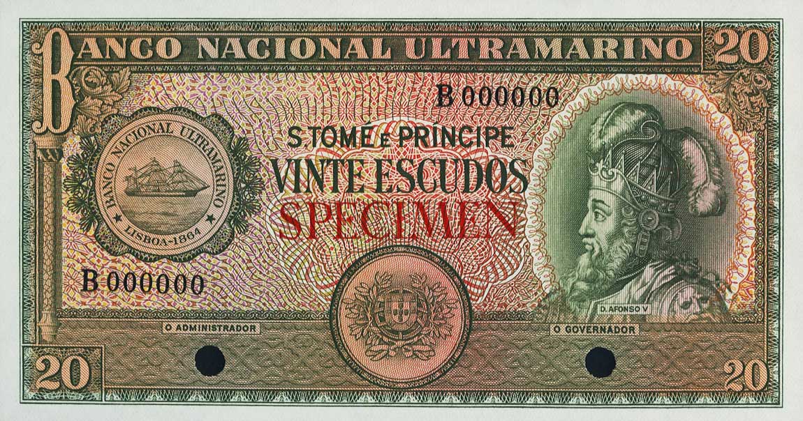 Front of Saint Thomas and Prince p36ct: 20 Escudos from 1958