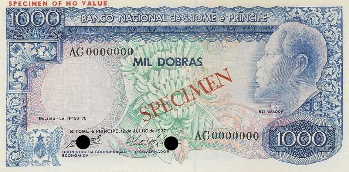 Front of Saint Thomas and Prince p55s: 1000 Dobras from 1977