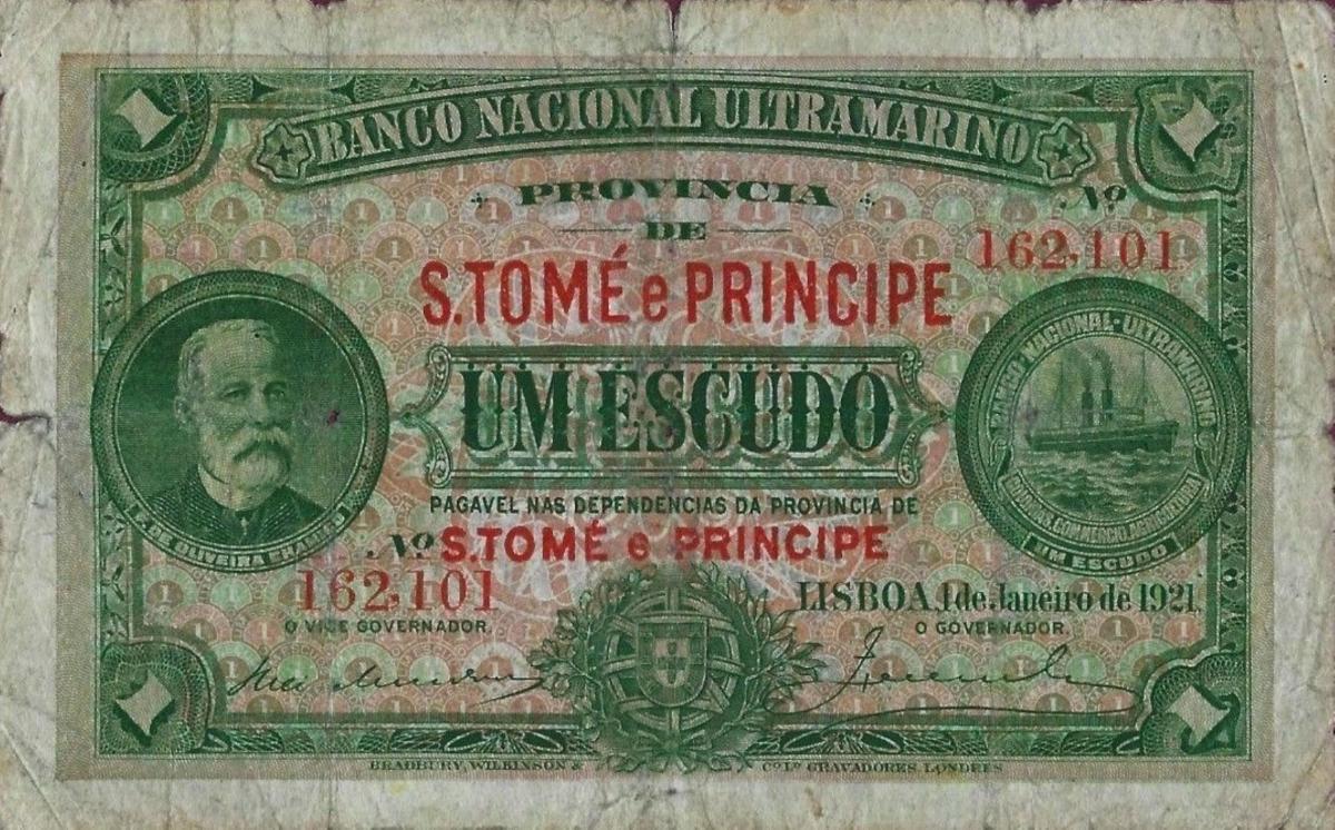 Front of Saint Thomas and Prince p19a: 1 Escudo from 1921