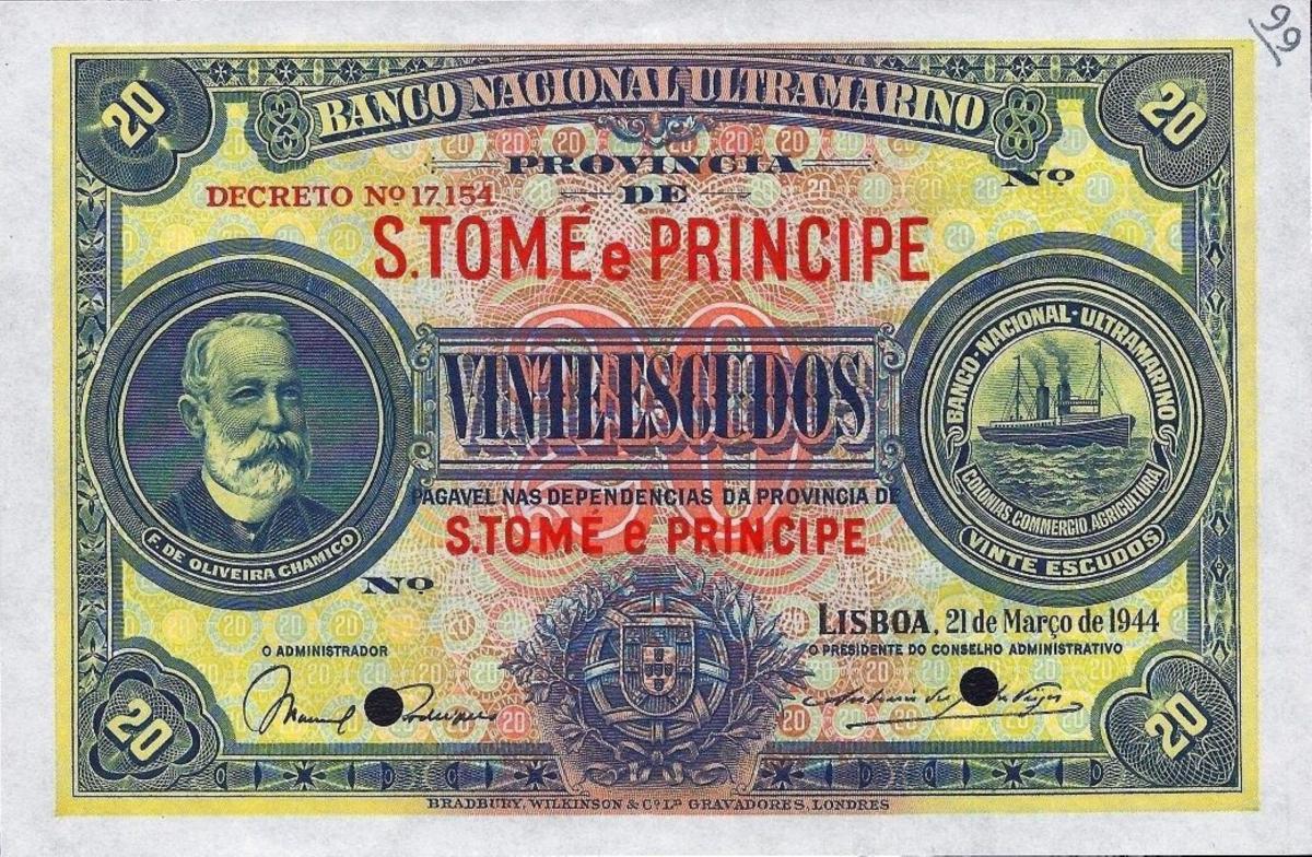 Front of Saint Thomas and Prince p29: 20 Escudos from 1944