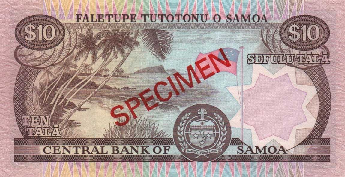 Back of Samoa p27s: 10 Tala from 1985