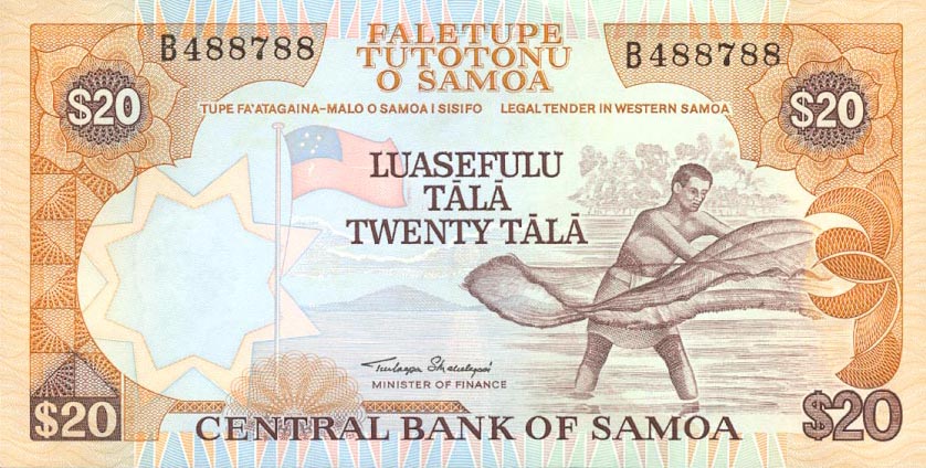 Front of Samoa p28a: 20 Tala from 1985