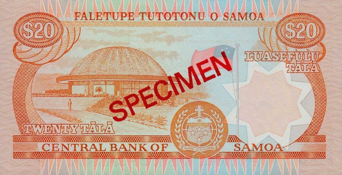 Back of Samoa p28s: 20 Tala from 1985